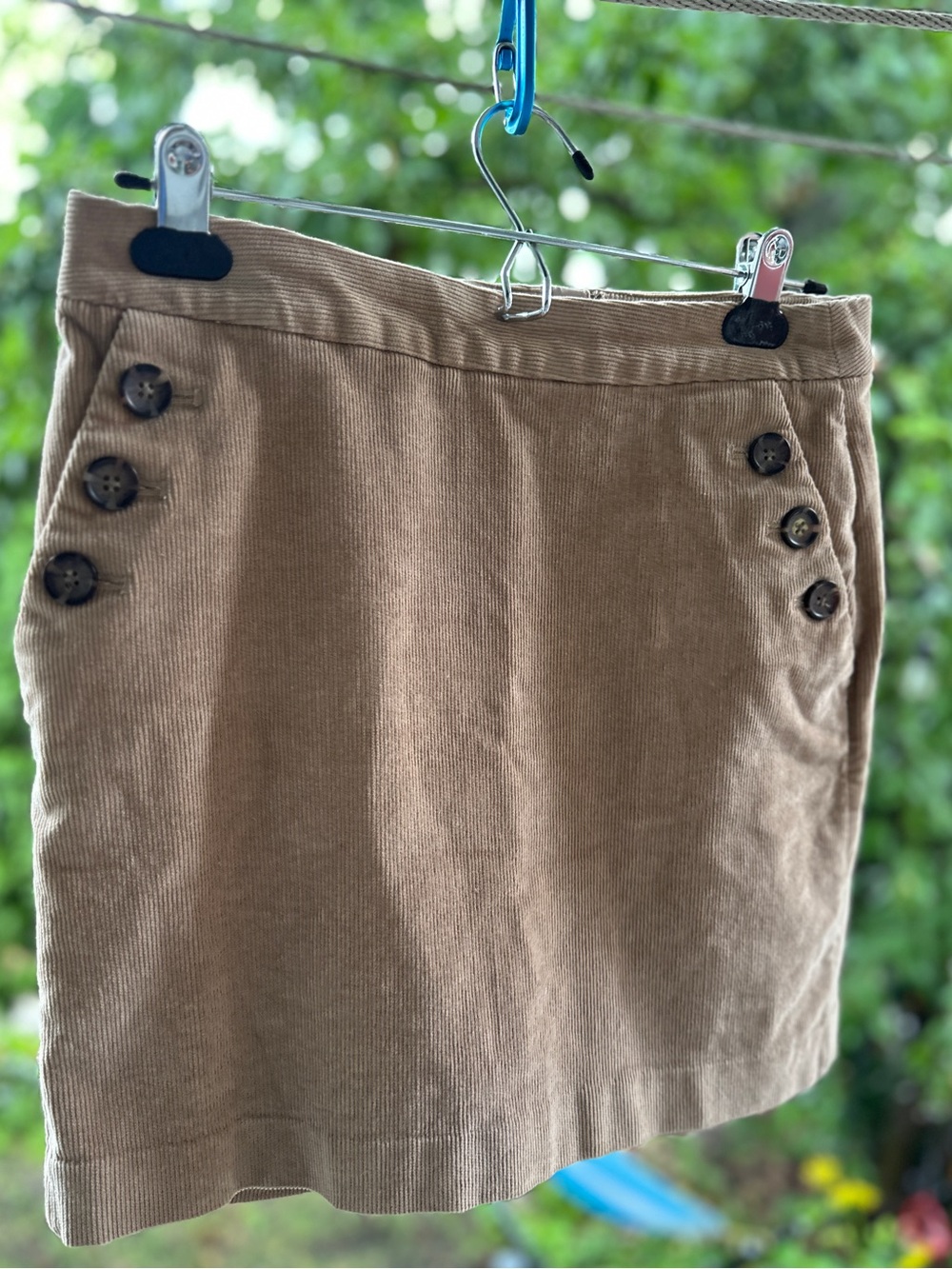 Banana Republic Camel Corduroy Mini Skirt with Side Button Accents